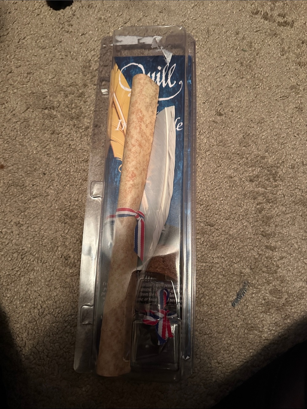 Quill Style Feather Dip Pen Set - White Feather, Brown Scroll